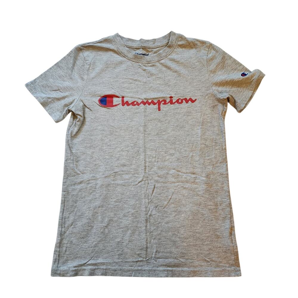 Champion Boys Tee Size L Gray Spellout Short Sleeve T-Shirt Logo